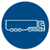 Icon of a white outlined truck on a blue background.