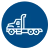 White tow truck icon on a blue background.