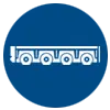 Icon of a white flatbed truck on a blue background.