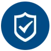 Blue shield icon with a white checkmark in the center, symbolizing security or approval.