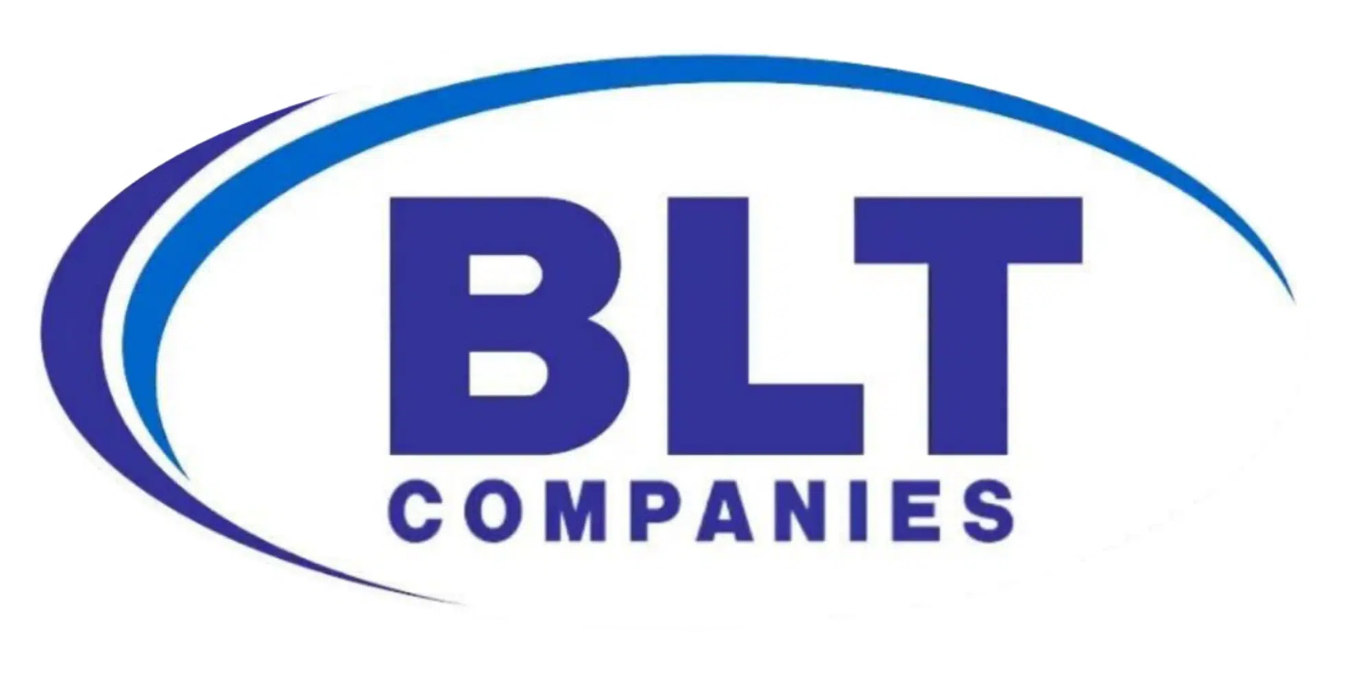 Logo of BLT Companies, featuring large blue letters "BLT" above smaller blue letters "Companies," encircled by a swooping blue crescent design.