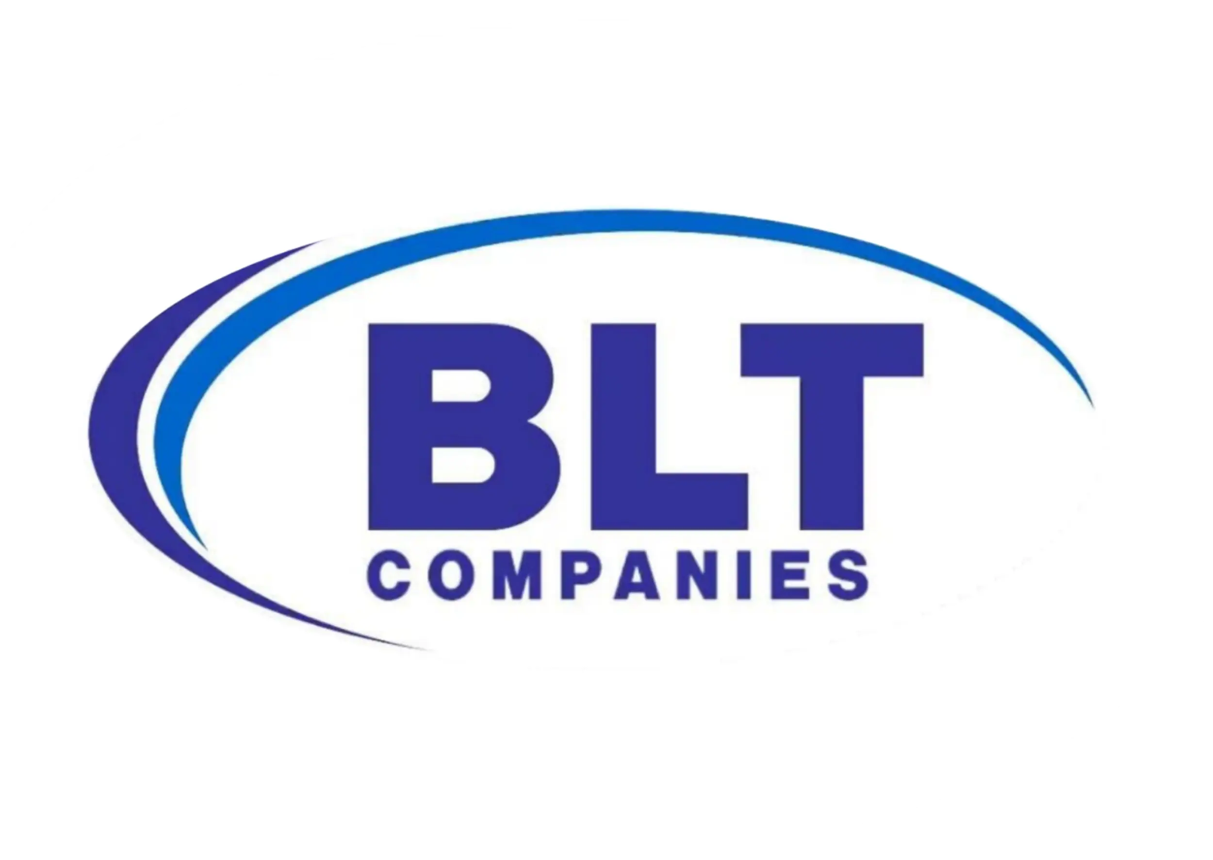 Logo of BLT Companies, featuring large blue letters "BLT" above smaller blue letters "Companies," encircled by a swooping blue crescent design.